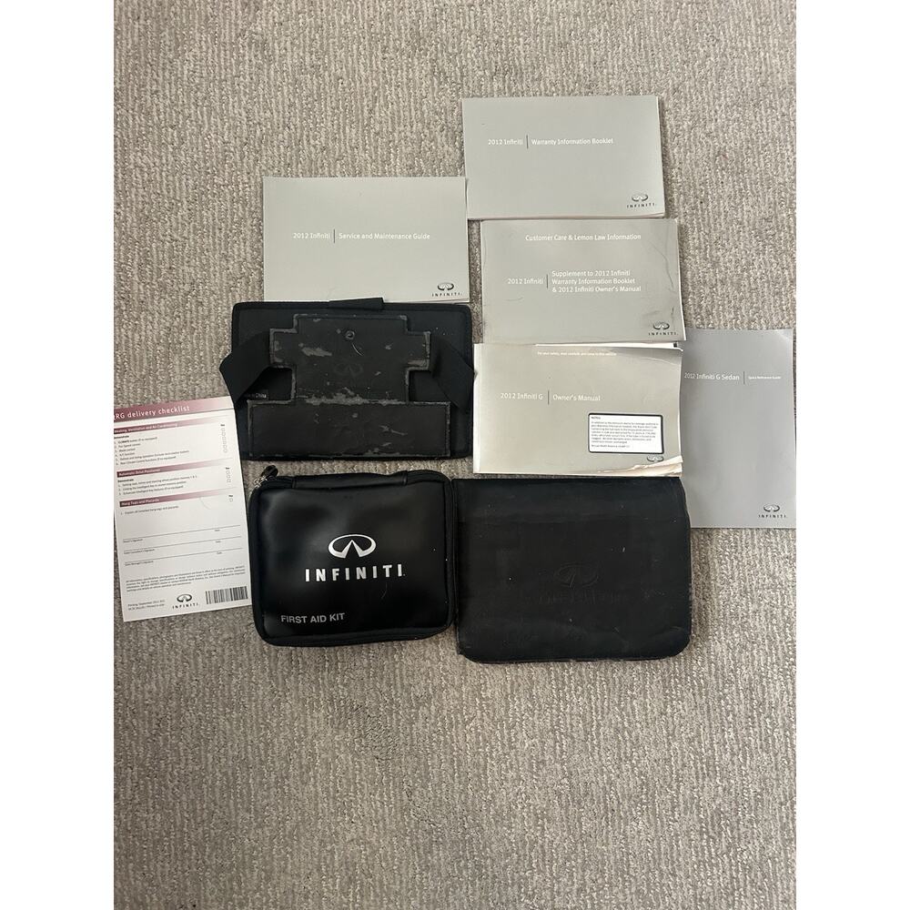 2012 Infiniti G37 AWD Owners Manual, Case, First Aid kit, and Maintenance Guide